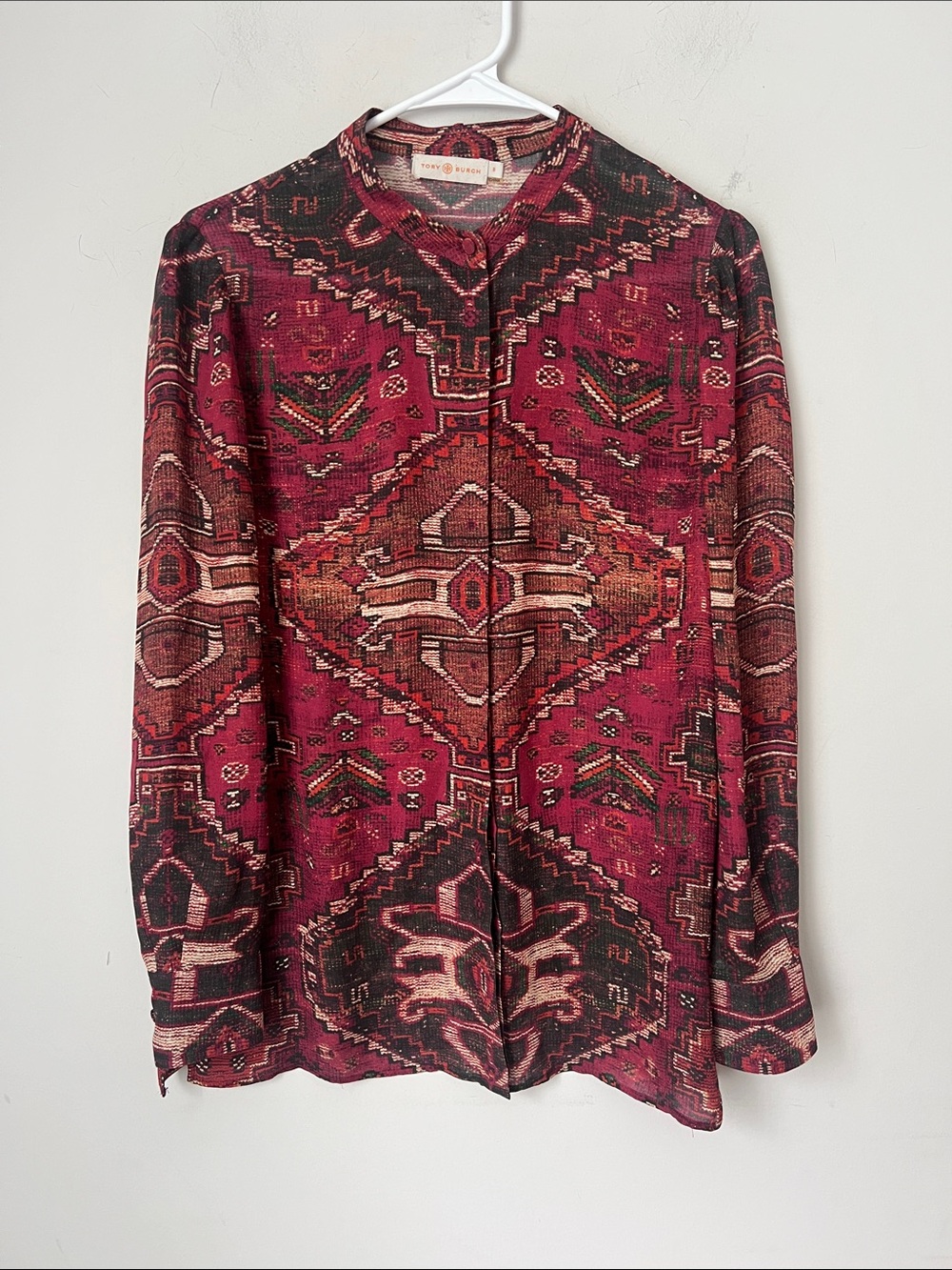 Tory Burch 100% Silk Aztec Print Blouse Sz 6 ♟️